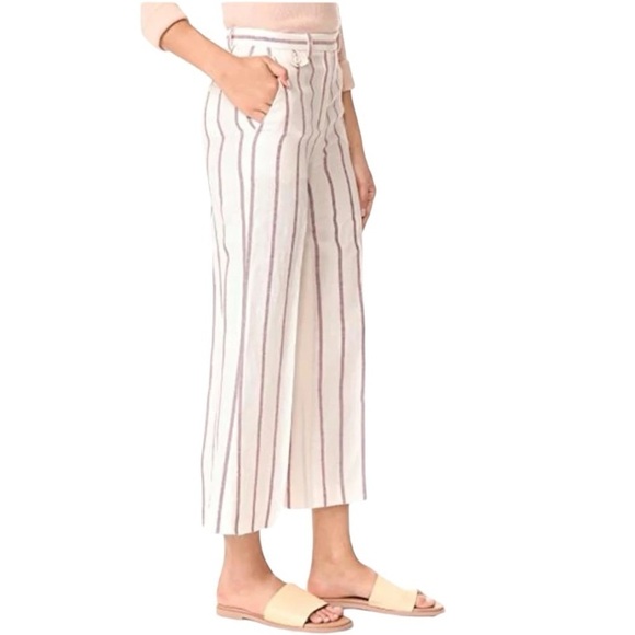 Theory Nadeema Linen Cropped High Rise Wide Leg Striped Pants Size 10 - Picture 5 of 14